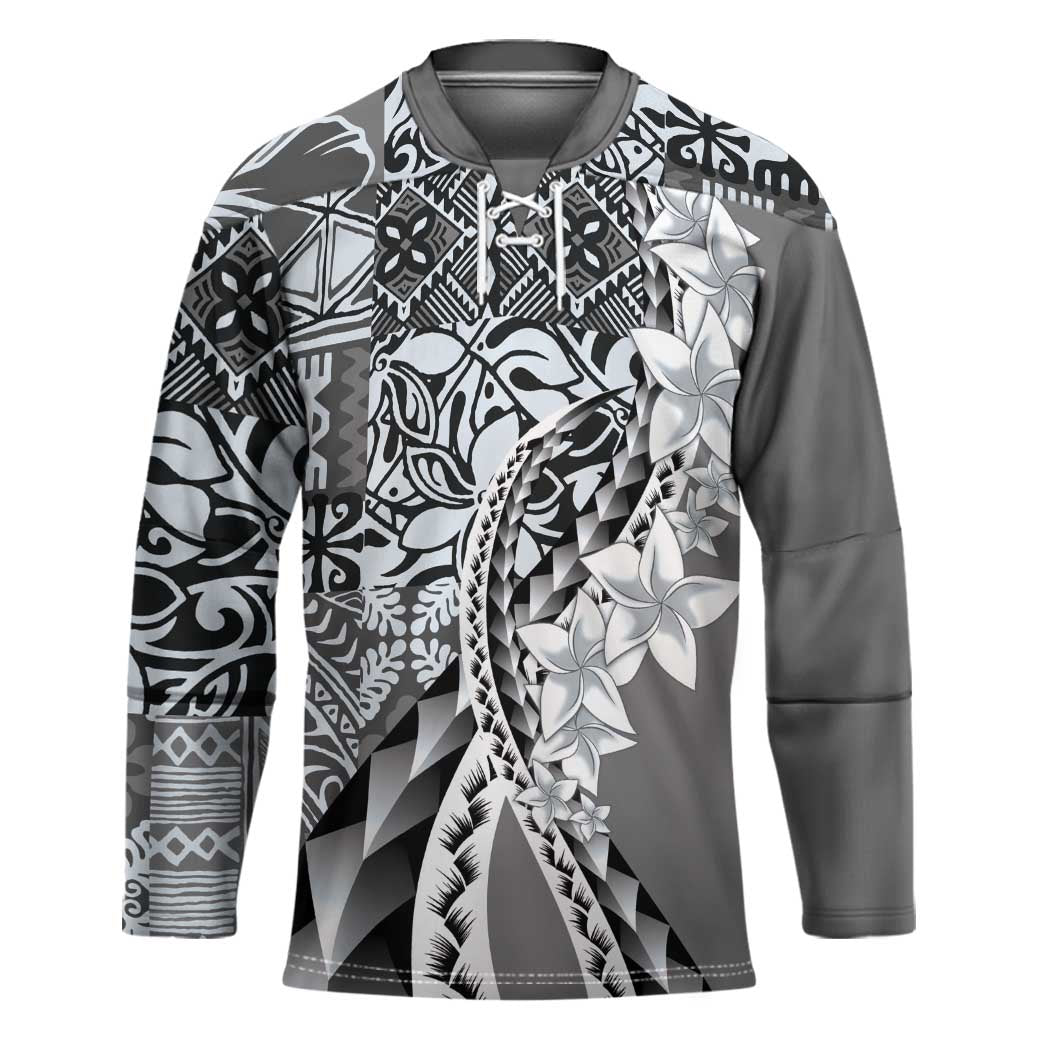 Aloha Vintage Plumeria Hawaiian Tapa Pattern Hockey Jersey Gray Hawaiian Tapa Pattern - Polynesian Pride
