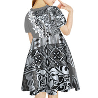 Aloha Vintage Plumeria Hawaiian Tapa Pattern Kid Short Sleeve Dress Gray Hawaiian Tapa Pattern - Polynesian Pride