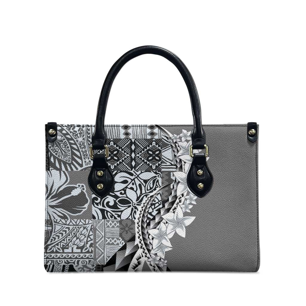 Aloha Vintage Plumeria Hawaiian Tapa Pattern Leather Bag Gray Hawaiian Tapa Pattern - Polynesian Pride