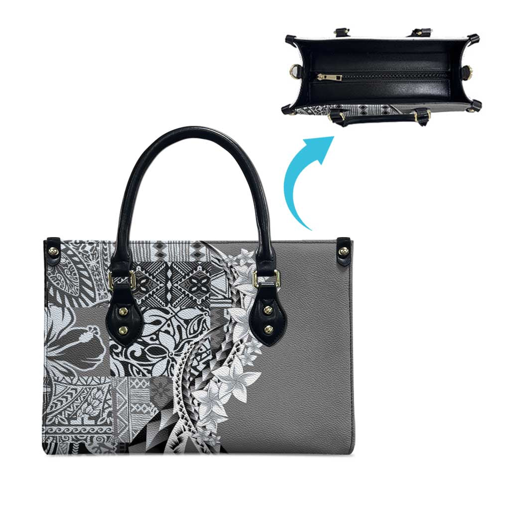 Aloha Vintage Plumeria Hawaiian Tapa Pattern Leather Bag Gray Hawaiian Tapa Pattern - Polynesian Pride
