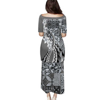 Aloha Vintage Plumeria Hawaiian Tapa Pattern Puletasi Gray Hawaiian Tapa Pattern - Polynesian Pride