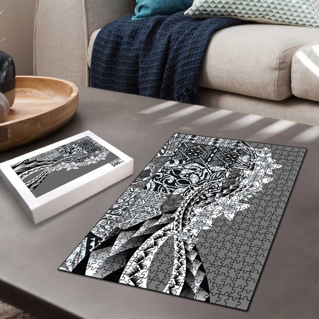 Aloha Vintage Plumeria Hawaiian Tapa Pattern Puzzle Gray Hawaiian Tapa Pattern LT9 - Polynesian Pride
