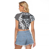 Aloha Vintage Plumeria Hawaiian Tapa Pattern Raglan Cropped T Shirt Gray Hawaiian Tapa Pattern - Polynesian Pride