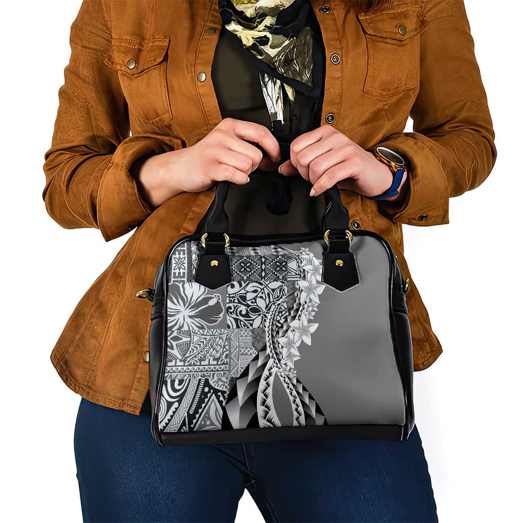 Aloha Vintage Plumeria Hawaiian Tapa Pattern Shoulder Handbag Gray Hawaiian Tapa Pattern - Polynesian Pride
