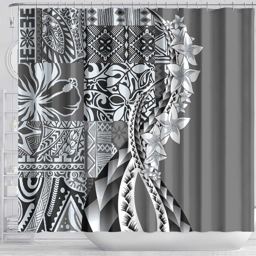 Aloha Vintage Plumeria Hawaiian Tapa Pattern Shower Curtain Gray Hawaiian Tapa Pattern - Polynesian Pride