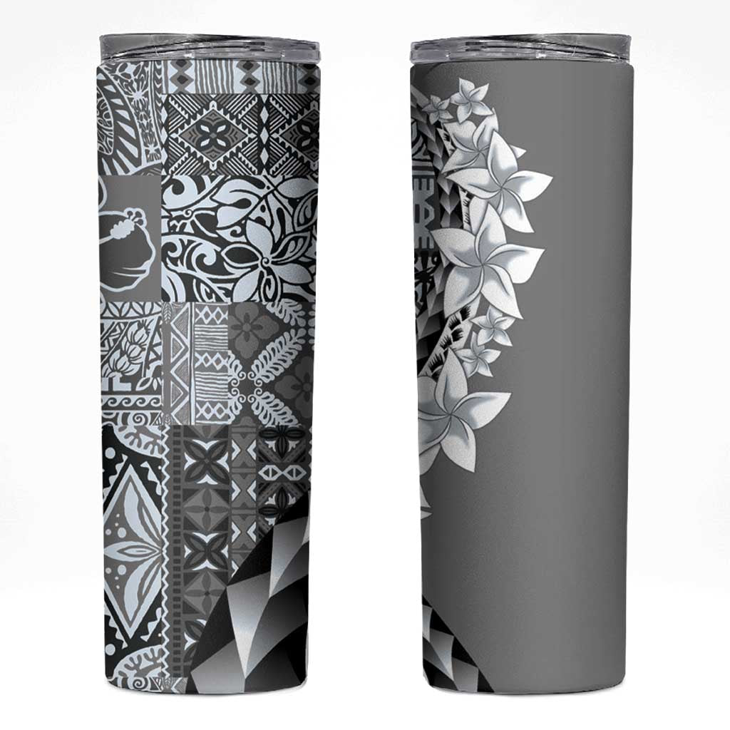 Aloha Vintage Plumeria Hawaiian Tapa Pattern Skinny Tumbler Gray Hawaiian Tapa Pattern LT9 Gray - Polynesian Pride