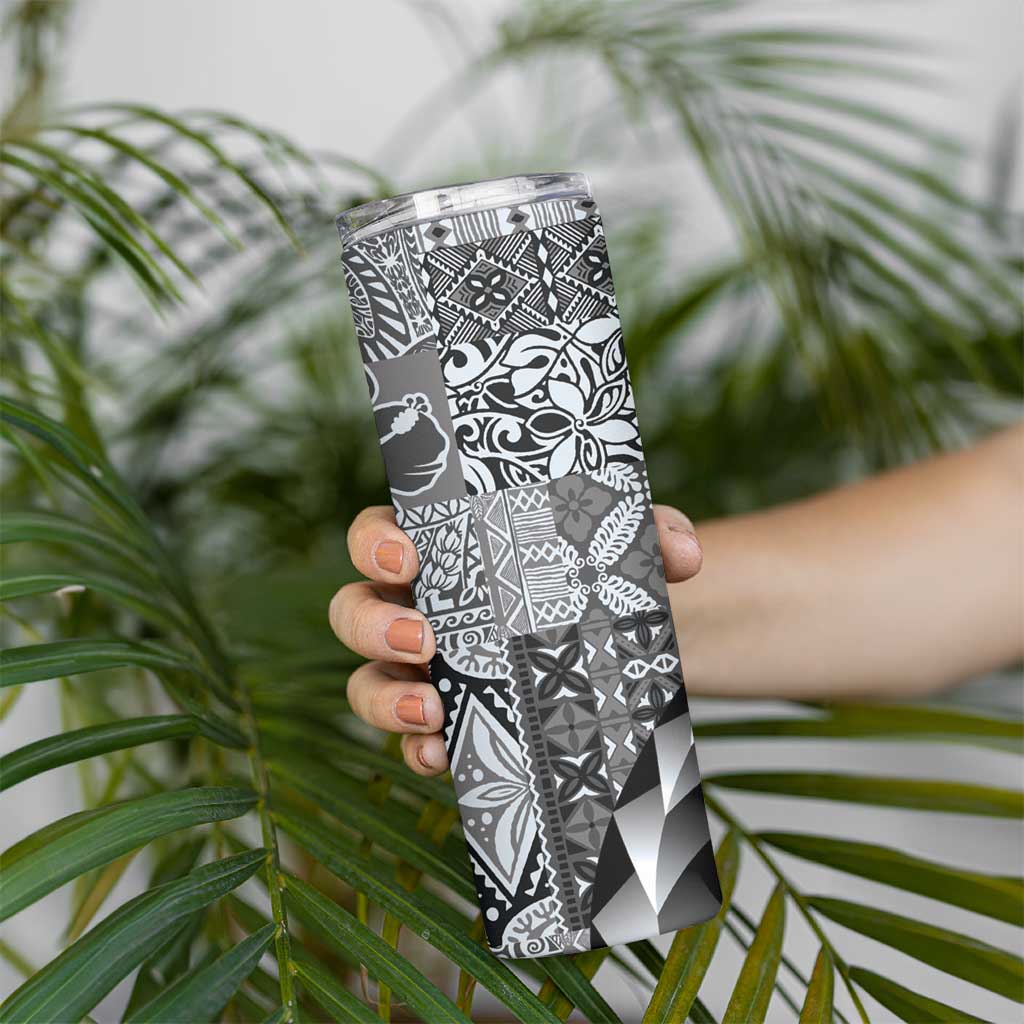 Aloha Vintage Plumeria Hawaiian Tapa Pattern Skinny Tumbler Gray Hawaiian Tapa Pattern LT9 - Polynesian Pride