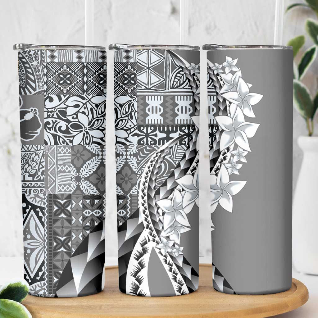 Aloha Vintage Plumeria Hawaiian Tapa Pattern Skinny Tumbler Gray Hawaiian Tapa Pattern LT9 - Polynesian Pride