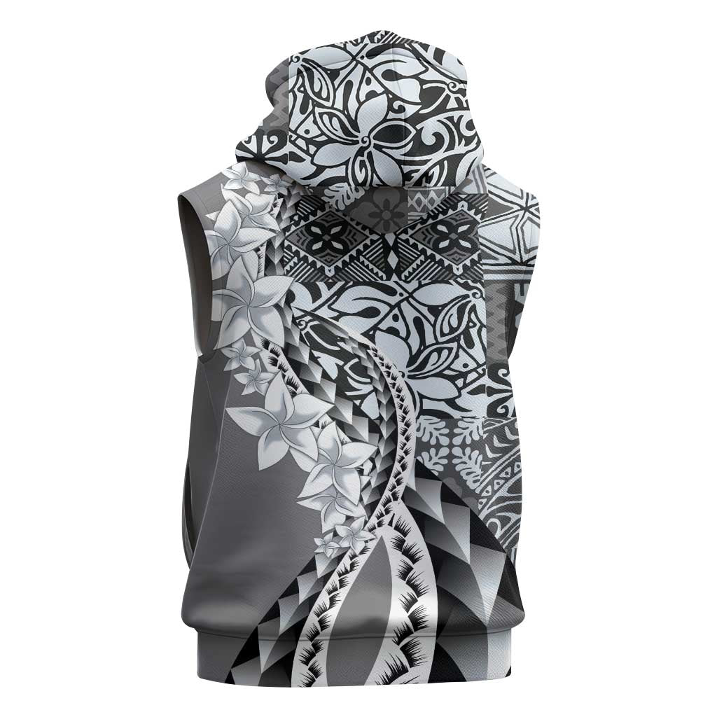 Aloha Vintage Plumeria Hawaiian Tapa Pattern Sleeveless Hoodie Gray Hawaiian Tapa Pattern - Polynesian Pride