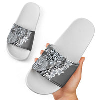 Aloha Vintage Plumeria Hawaiian Tapa Pattern Slide Sandals Gray Hawaiian Tapa Pattern - Polynesian Pride