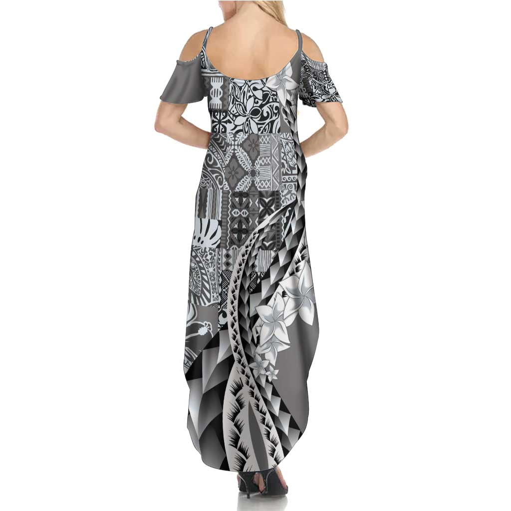 Aloha Vintage Plumeria Hawaiian Tapa Pattern Summer Maxi Dress Gray Hawaiian Tapa Pattern - Polynesian Pride