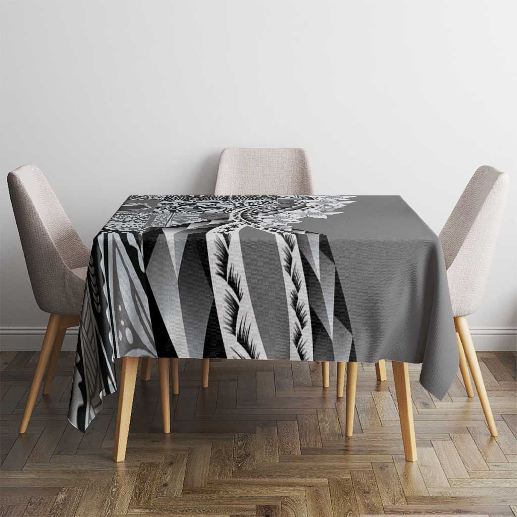 Aloha Vintage Plumeria Hawaiian Tapa Pattern Tablecloth Gray Hawaiian Tapa Pattern - Polynesian Pride