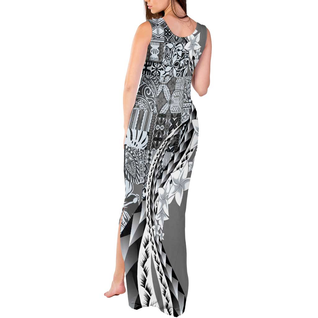 Aloha Vintage Plumeria Hawaiian Tapa Pattern Tank Maxi Dress Gray Hawaiian Tapa Pattern - Polynesian Pride
