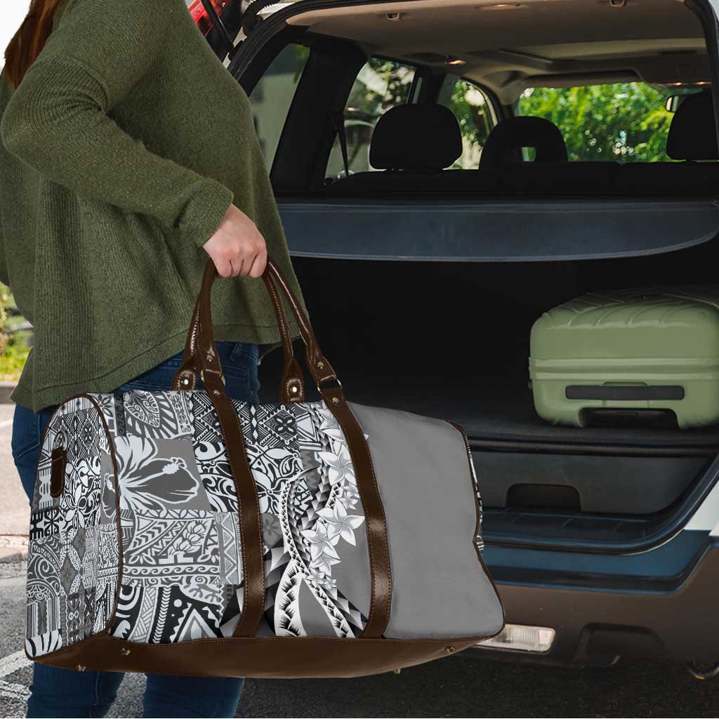 Aloha Vintage Plumeria Hawaiian Tapa Pattern Travel Bag Gray Hawaiian Tapa Pattern - Polynesian Pride