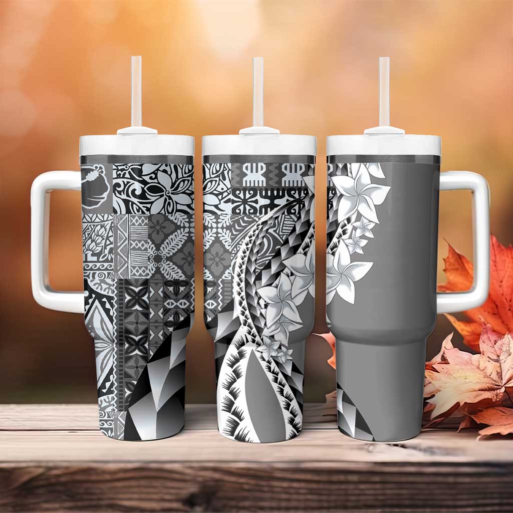 Aloha Vintage Plumeria Hawaiian Tapa Pattern Tumbler With Handle Gray Hawaiian Tapa Pattern - Polynesian Pride