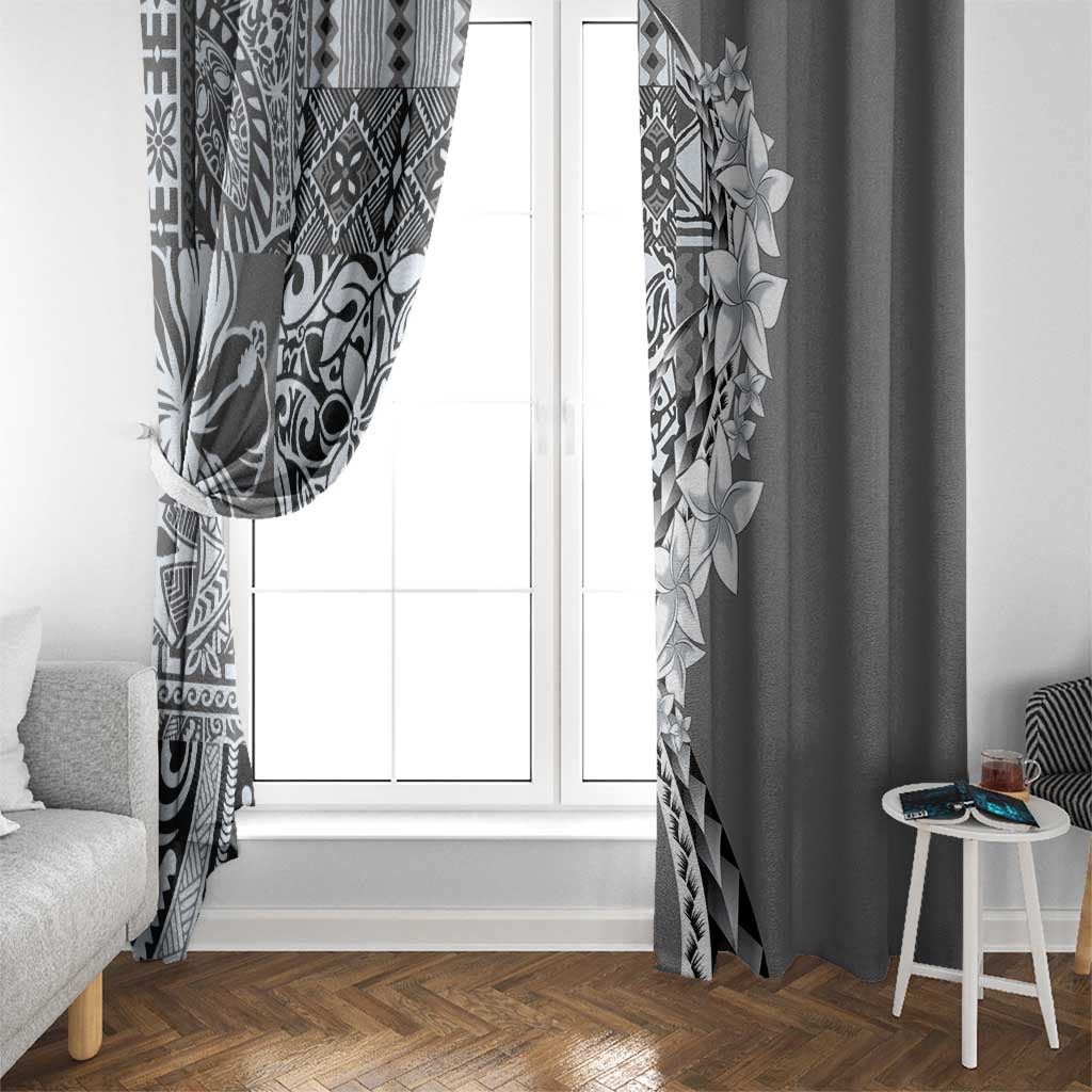 Aloha Vintage Plumeria Hawaiian Tapa Pattern Window Curtain Gray Hawaiian Tapa Pattern - Polynesian Pride