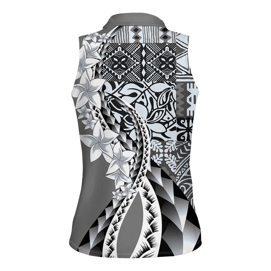 Aloha Vintage Plumeria Hawaiian Tapa Pattern Women Sleeveless Polo Shirt Gray Hawaiian Tapa Pattern LT9 - Polynesian Pride