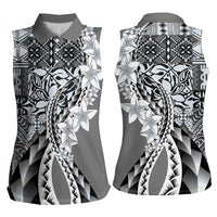 Aloha Vintage Plumeria Hawaiian Tapa Pattern Women Sleeveless Polo Shirt Gray Hawaiian Tapa Pattern LT9 - Polynesian Pride