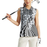 Aloha Vintage Plumeria Hawaiian Tapa Pattern Women Sleeveless Polo Shirt Gray Hawaiian Tapa Pattern LT9 - Polynesian Pride