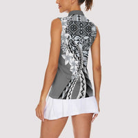 Aloha Vintage Plumeria Hawaiian Tapa Pattern Women Sleeveless Polo Shirt Gray Hawaiian Tapa Pattern LT9 - Polynesian Pride