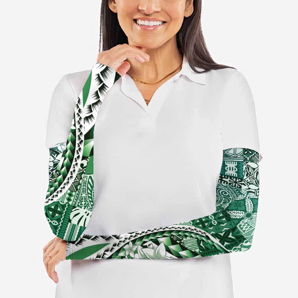 Aloha Vintage Plumeria Hawaiian Tapa Pattern Arm Sleeves Green Hawaiian Tapa Pattern - Polynesian Pride