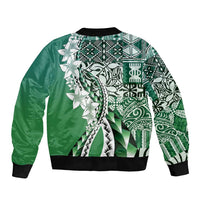 Aloha Vintage Plumeria Hawaiian Tapa Pattern Bomber Jacket Green Hawaiian Tapa Pattern - Polynesian Pride