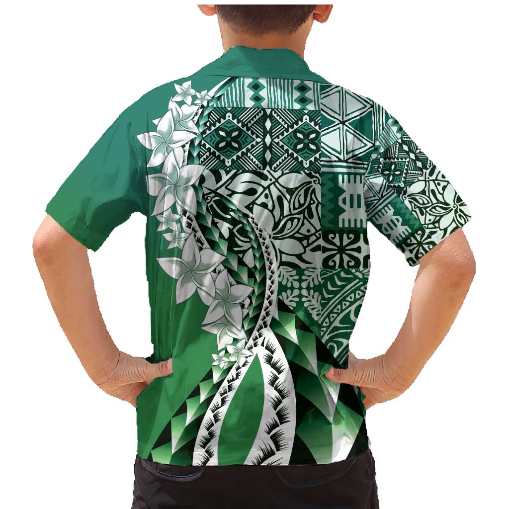 Aloha Vintage Plumeria Hawaiian Tapa Pattern Family Matching Mermaid Dress and Hawaiian Shirt Green Hawaiian Tapa Pattern LT9 - Polynesian Pride