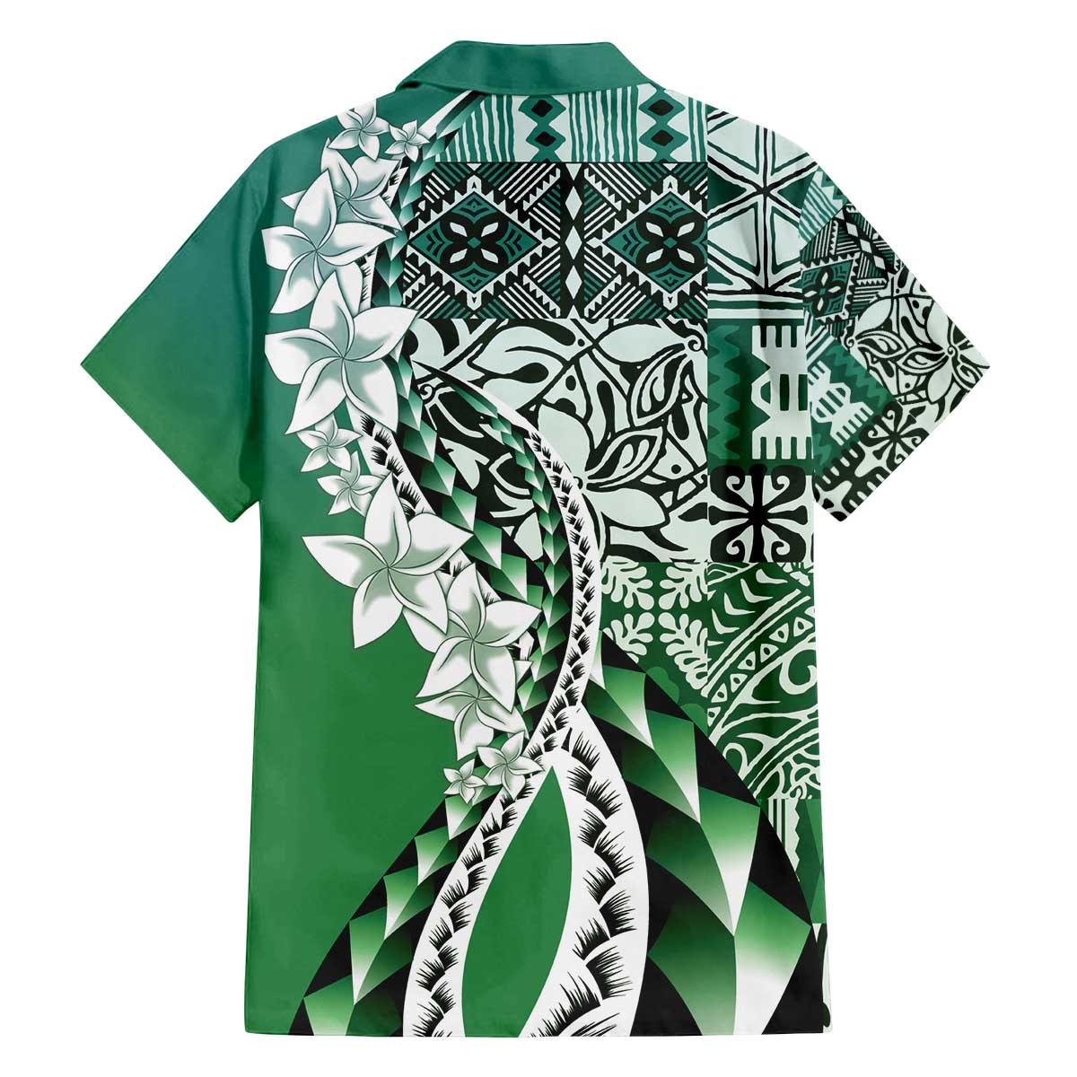 Aloha Vintage Plumeria Hawaiian Tapa Pattern Family Matching Off The Shoulder Long Sleeve Dress and Hawaiian Shirt Green Hawaiian Tapa Pattern LT9 - Polynesian Pride