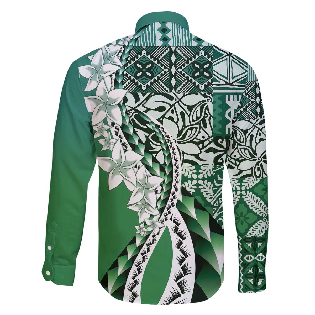 Aloha Vintage Plumeria Hawaiian Tapa Pattern Family Matching Off The Shoulder Long Sleeve Dress and Hawaiian Shirt Green Hawaiian Tapa Pattern LT9 - Polynesian Pride