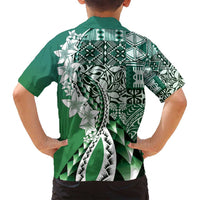 Aloha Vintage Plumeria Hawaiian Tapa Pattern Family Matching Summer Maxi Dress and Hawaiian Shirt Green Hawaiian Tapa Pattern LT9 - Polynesian Pride