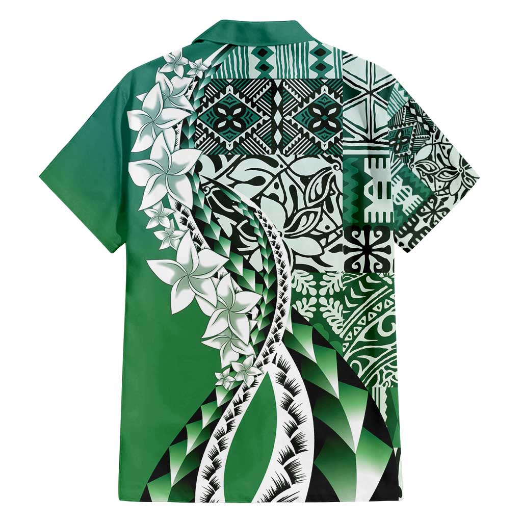 Aloha Vintage Plumeria Hawaiian Tapa Pattern Family Matching Tank Maxi Dress and Hawaiian Shirt Green Hawaiian Tapa Pattern LT9 - Polynesian Pride