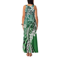 Aloha Vintage Plumeria Hawaiian Tapa Pattern Family Matching Tank Maxi Dress and Hawaiian Shirt Green Hawaiian Tapa Pattern LT9 - Polynesian Pride