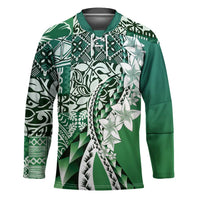 Aloha Vintage Plumeria Hawaiian Tapa Pattern Hockey Jersey Green Hawaiian Tapa Pattern - Polynesian Pride