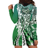 Aloha Vintage Plumeria Hawaiian Tapa Pattern Hoodie Dress Green Hawaiian Tapa Pattern LT9 - Polynesian Pride