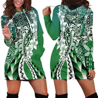Aloha Vintage Plumeria Hawaiian Tapa Pattern Hoodie Dress Green Hawaiian Tapa Pattern LT9 - Polynesian Pride
