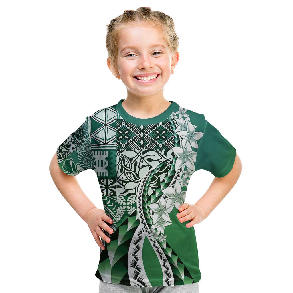 Aloha Vintage Plumeria Hawaiian Tapa Pattern Kid T Shirt Green Hawaiian Tapa Pattern LT9 Green - Polynesian Pride