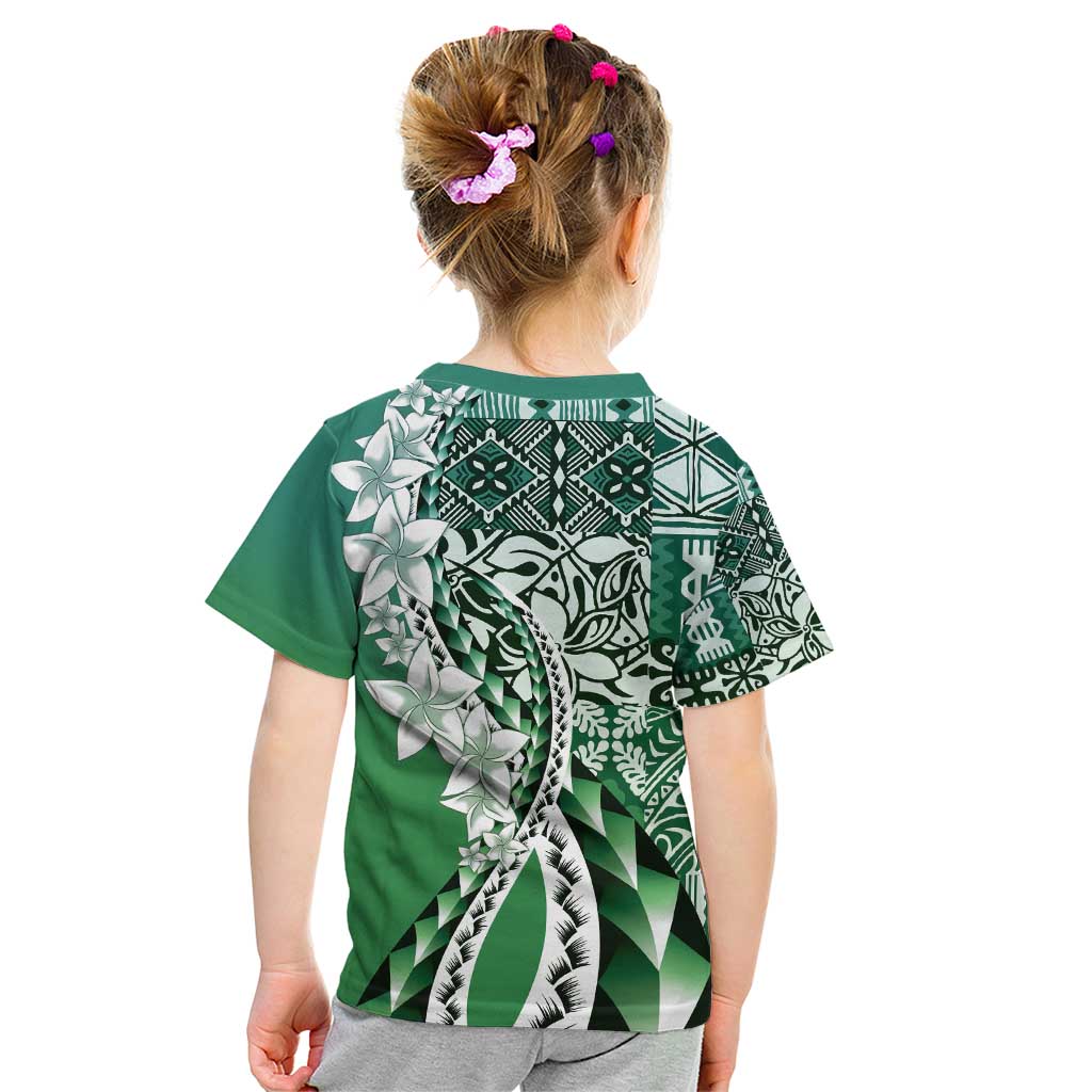 Aloha Vintage Plumeria Hawaiian Tapa Pattern Kid T Shirt Green Hawaiian Tapa Pattern LT9 - Polynesian Pride