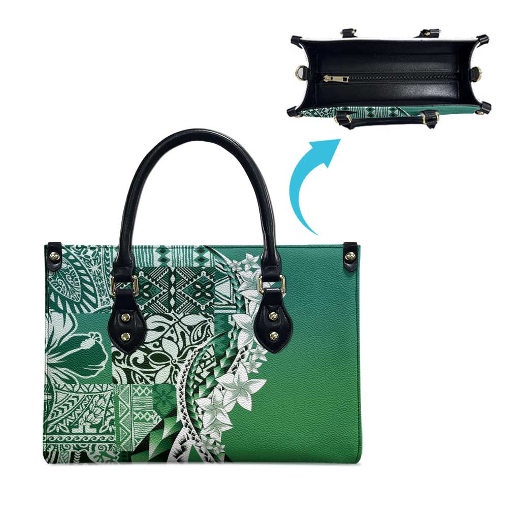 Aloha Vintage Plumeria Hawaiian Tapa Pattern Leather Bag Green Hawaiian Tapa Pattern - Polynesian Pride
