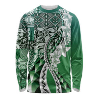 Aloha Vintage Plumeria Hawaiian Tapa Pattern Long Sleeve Shirt Green Hawaiian Tapa Pattern LT9 Unisex Green - Polynesian Pride