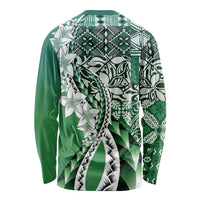 Aloha Vintage Plumeria Hawaiian Tapa Pattern Long Sleeve Shirt Green Hawaiian Tapa Pattern LT9 - Polynesian Pride
