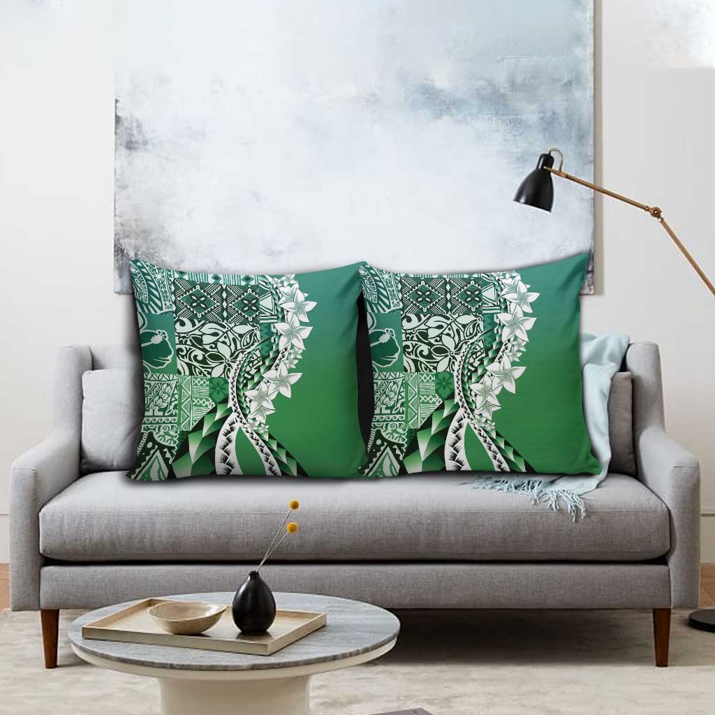 Aloha Vintage Plumeria Hawaiian Tapa Pattern Pillow Cover Green Hawaiian Tapa Pattern - Polynesian Pride