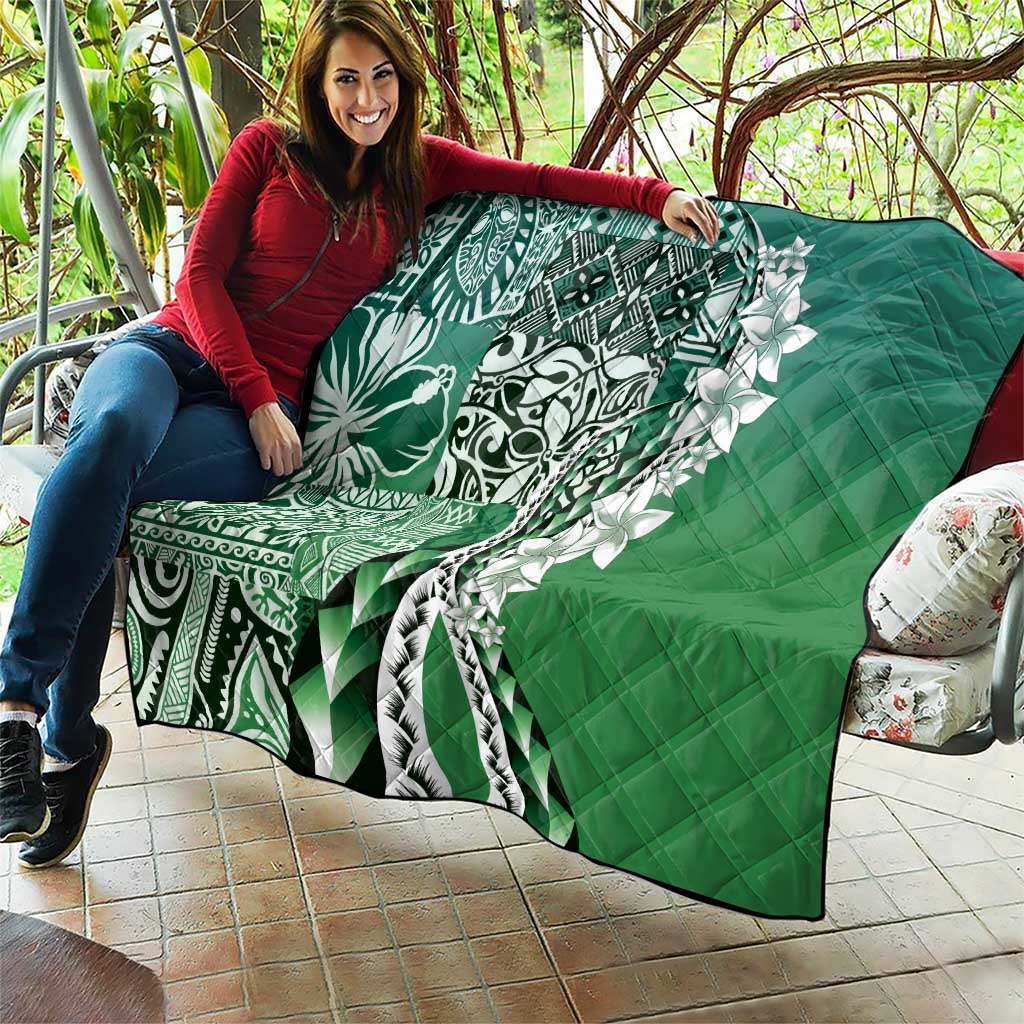 Aloha Vintage Plumeria Hawaiian Tapa Pattern Quilt Green Hawaiian Tapa Pattern - Polynesian Pride