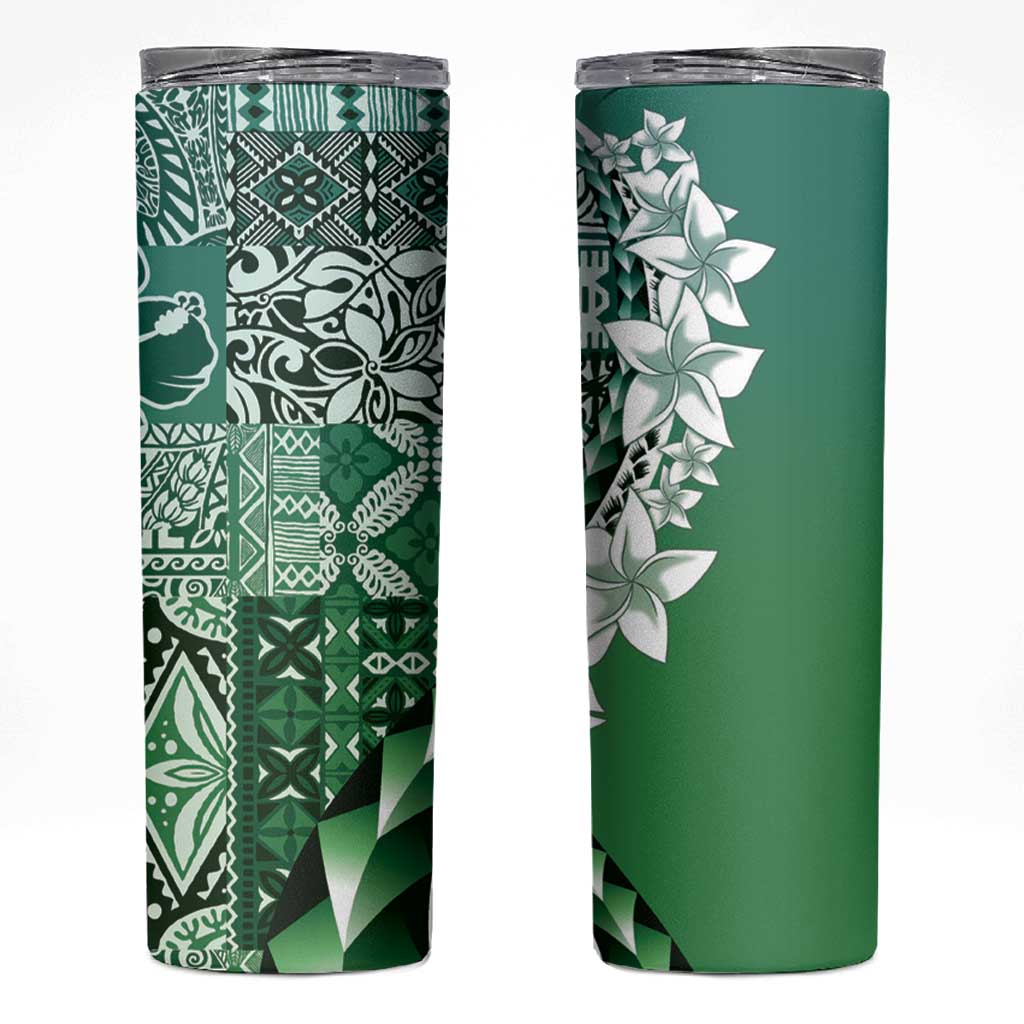 Aloha Vintage Plumeria Hawaiian Tapa Pattern Skinny Tumbler Green Hawaiian Tapa Pattern LT9 Green - Polynesian Pride