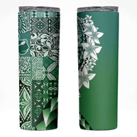 Aloha Vintage Plumeria Hawaiian Tapa Pattern Skinny Tumbler Green Hawaiian Tapa Pattern LT9 Green - Polynesian Pride