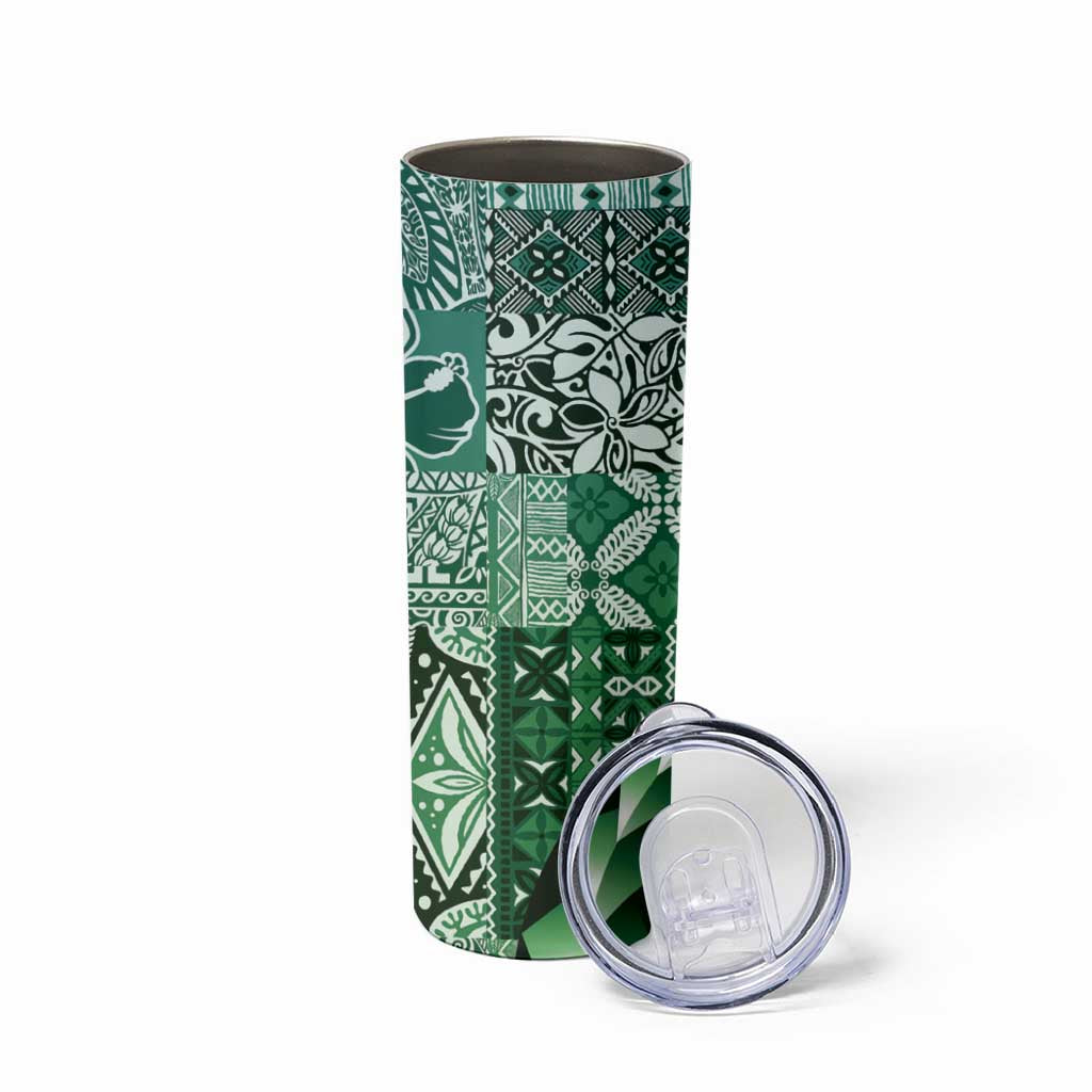 Aloha Vintage Plumeria Hawaiian Tapa Pattern Skinny Tumbler Green Hawaiian Tapa Pattern LT9 - Polynesian Pride