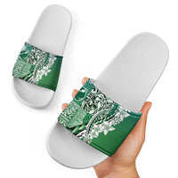 Aloha Vintage Plumeria Hawaiian Tapa Pattern Slide Sandals Green Hawaiian Tapa Pattern - Polynesian Pride