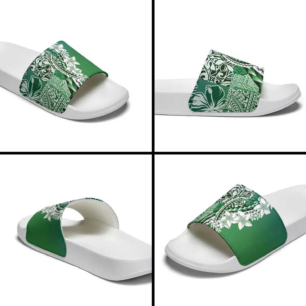 Aloha Vintage Plumeria Hawaiian Tapa Pattern Slide Sandals Green Hawaiian Tapa Pattern - Polynesian Pride