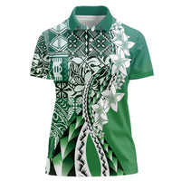 Aloha Vintage Plumeria Hawaiian Tapa Pattern Women Polo Shirt Green Hawaiian Tapa Pattern - Polynesian Pride