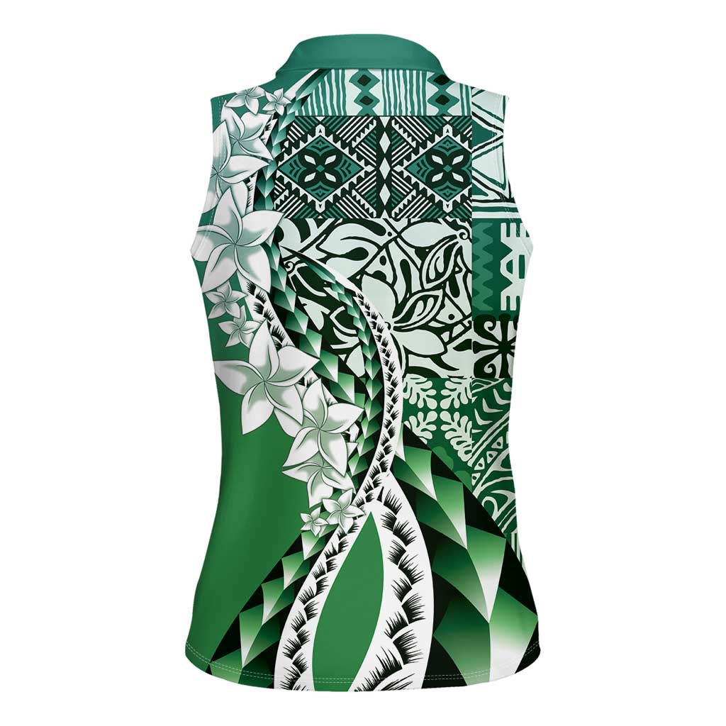 Aloha Vintage Plumeria Hawaiian Tapa Pattern Women Sleeveless Polo Shirt Green Hawaiian Tapa Pattern LT9 - Polynesian Pride