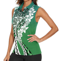 Aloha Vintage Plumeria Hawaiian Tapa Pattern Women Sleeveless Polo Shirt Green Hawaiian Tapa Pattern LT9 - Polynesian Pride